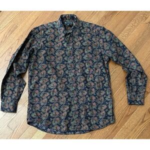 Vintage Burberry's Long Sleve Button Up Blue Maroon Made In USA MEDIUM EUC